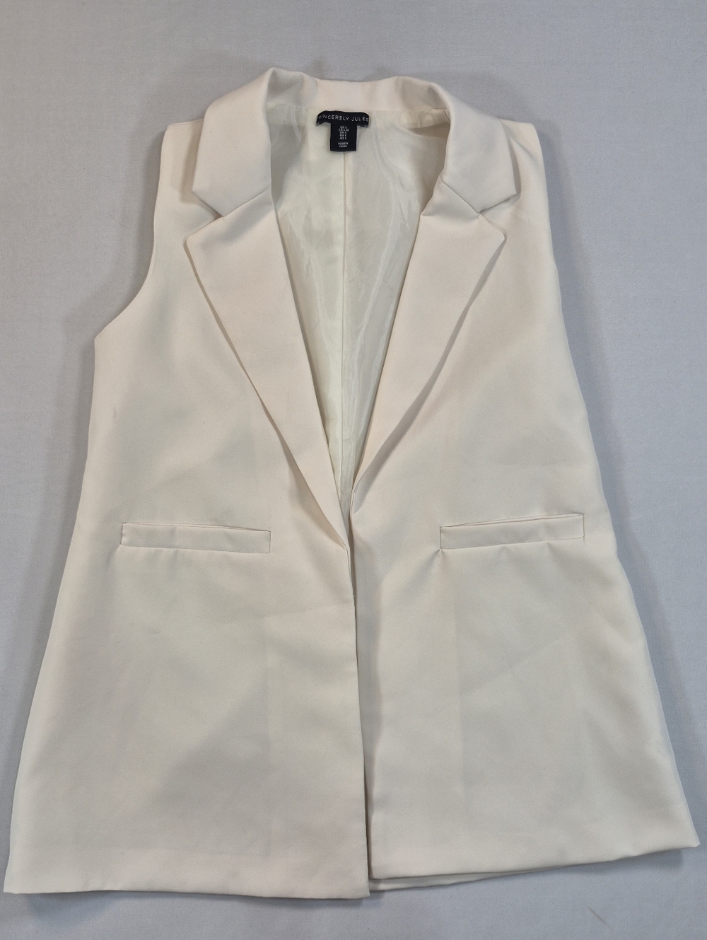 Sincerely Jules Large Ivory Hip Length Sleeveless Blazer Vest Tailored Lapel